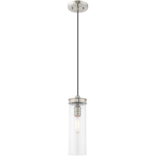 1 Light Brushed Nickel Mini Pendant with Clear Glass Shade-Lighting LumensPendant Lights