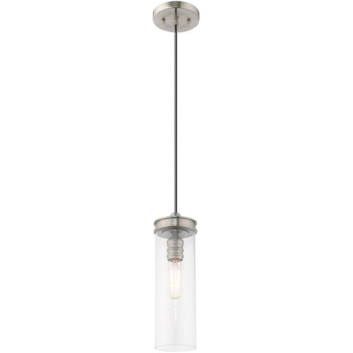 1 Light Brushed Nickel Mini Pendant with Clear Glass Shade-Lighting LumensPendant Lights