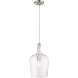 1 Light Brushed Nickel Mini Pendant with Clear Glass Shade-Lighting LumensPendant Lights