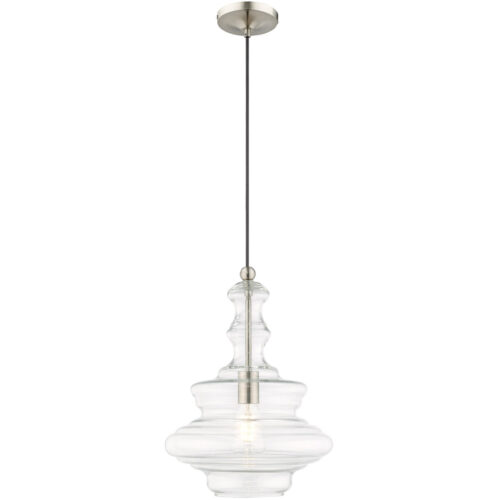 1 Light Brushed Nickel Mini Pendant with Clear Glass Shade-Lighting LumensPendant Lights