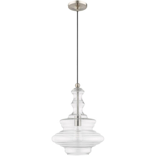 1 Light Brushed Nickel Mini Pendant with Clear Glass Shade-Lighting LumensPendant Lights