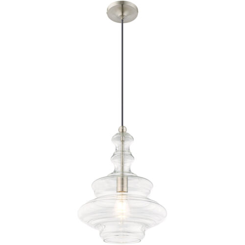 1 Light Brushed Nickel Mini Pendant with Clear Glass Shade-Lighting LumensPendant Lights