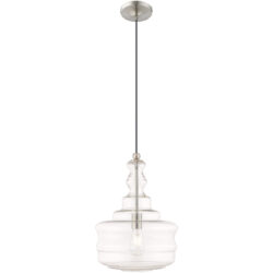 1 Light Brushed Nickel Mini Pendant with Clear Glass Shade-Lighting LumensPendant Lights