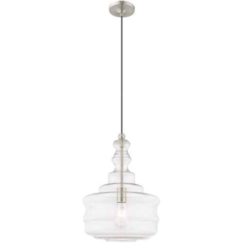 1 Light Brushed Nickel Mini Pendant with Clear Glass Shade-Lighting LumensPendant Lights