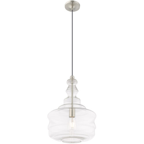 1 Light Brushed Nickel Mini Pendant with Clear Glass Shade-Lighting LumensPendant Lights