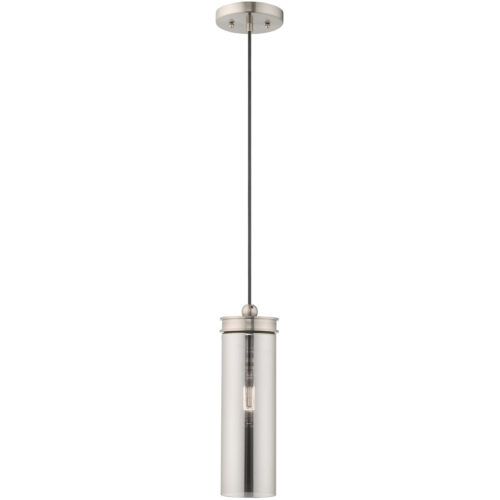 1 Light Brushed Nickel Mini Pendant with Smoke Glass Shade-Lighting LumensPendant Lights