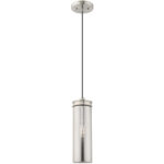 1 Light Brushed Nickel Mini Pendant with Smoke Glass Shade-Lighting LumensPendant Lights