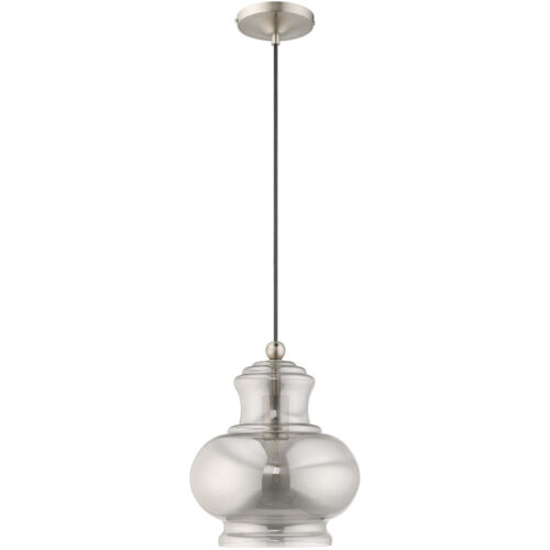 1 Light Brushed Nickel Mini Pendant with Smoke Glass Shade-Lighting LumensPendant Lights