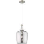 1 Light Brushed Nickel Mini Pendant with Smoke Glass Shade-Lighting LumensPendant Lights