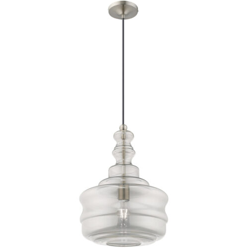 1 Light Brushed Nickel Mini Pendant with Smoke Glass Shade-Lighting LumensPendant Lights