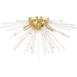 4 Light Satin Brass Ceiling Light fixture with Clear Crystal Rods Shade-Lighting LumensFlush Mount Ceiling Lights