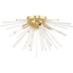 4 Light Satin Brass Ceiling Light fixture with Clear Crystal Rods Shade-Lighting LumensFlush Mount Ceiling Lights