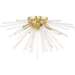 4 Light Satin Brass Ceiling Light fixture with Clear Crystal Rods Shade-Lighting LumensFlush Mount Ceiling Lights