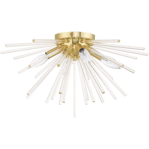 4 Light Satin Brass Ceiling Light fixture with Clear Crystal Rods Shade-Lighting LumensFlush Mount Ceiling Lights