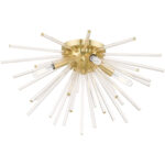 4 Light Satin Brass Ceiling Light fixture with Clear Crystal Rods Shade-Lighting LumensFlush Mount Ceiling Lights