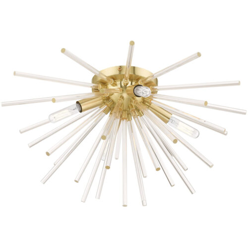 4 Light Satin Brass Ceiling Light fixture with Clear Crystal Rods Shade-Lighting LumensFlush Mount Ceiling Lights