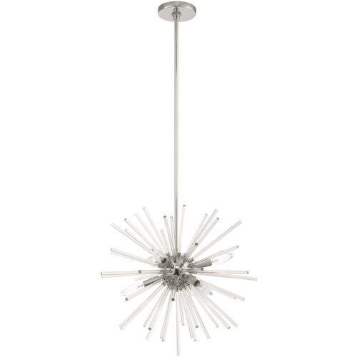 6 Light Polished Chrome Pendant Chandelier with Clear Crystal Rods Shade-Lighting LumensChandeliers