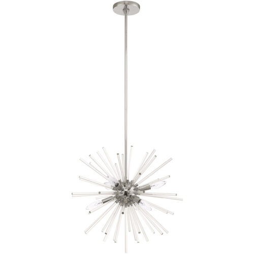 6 Light Polished Chrome Pendant Chandelier with Clear Crystal Rods Shade-Lighting LumensChandeliers