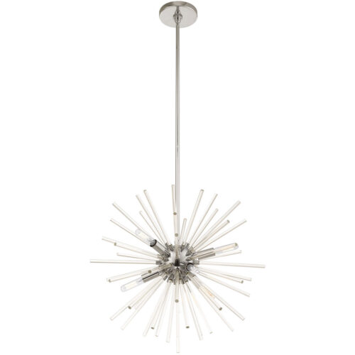 6 Light Polished Chrome Pendant Chandelier with Clear Crystal Rods Shade-Lighting LumensChandeliers