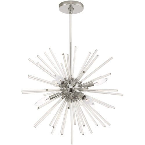 6 Light Polished Chrome Pendant Chandelier with Clear Crystal Rods Shade-Lighting LumensChandeliers