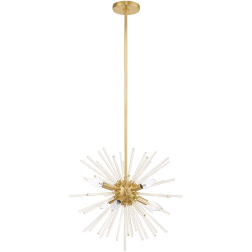 6 Light Satin Brass Pendant Chandelier with Clear Crystal Rods Shade-Lighting LumensChandeliers