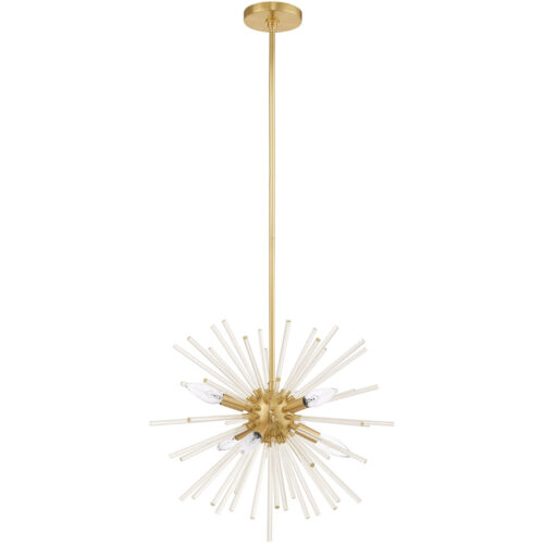 6 Light Satin Brass Pendant Chandelier with Clear Crystal Rods Shade-Lighting LumensChandeliers