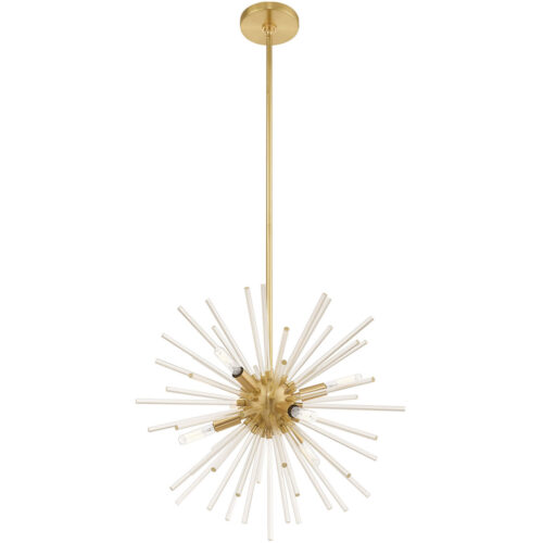 6 Light Satin Brass Pendant Chandelier with Clear Crystal Rods Shade-Lighting LumensChandeliers