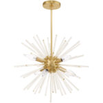 6 Light Satin Brass Pendant Chandelier with Clear Crystal Rods Shade-Lighting LumensChandeliers