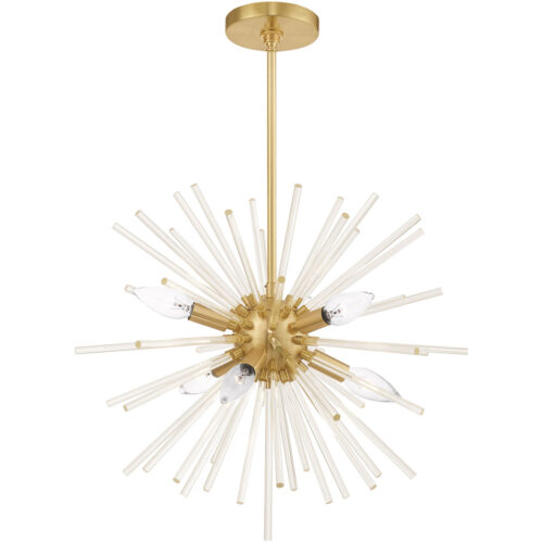 6 Light Satin Brass Pendant Chandelier with Clear Crystal Rods Shade-Lighting LumensChandeliers