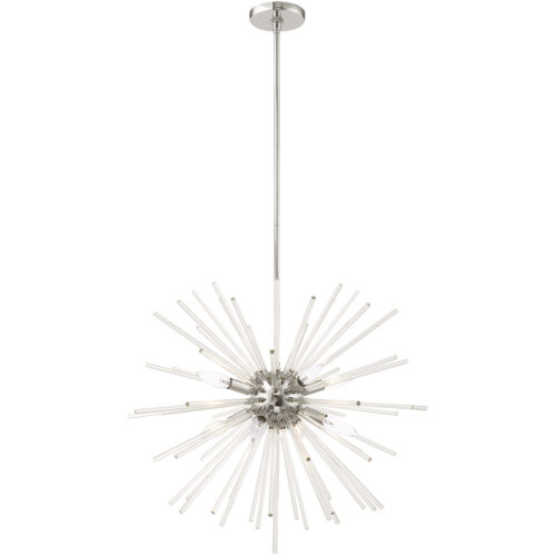 8 Light Polished Chrome Pendant Chandelier with Clear Crystal Rods Shade-Lighting LumensChandeliers