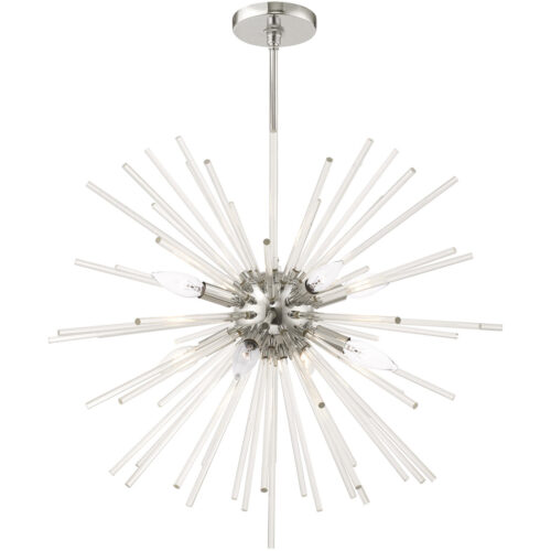 8 Light Polished Chrome Pendant Chandelier with Clear Crystal Rods Shade-Lighting LumensChandeliers