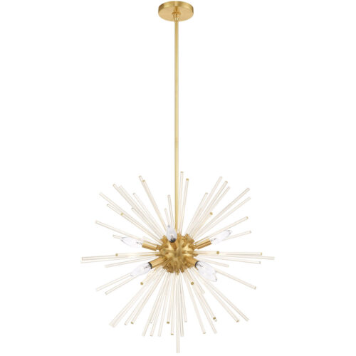 8 Light Satin Brass Pendant Chandelier with Clear Crystal Rods Shade-Lighting LumensChandeliers