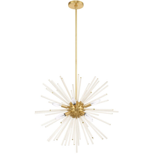 8 Light Satin Brass Pendant Chandelier with Clear Crystal Rods Shade-Lighting LumensChandeliers