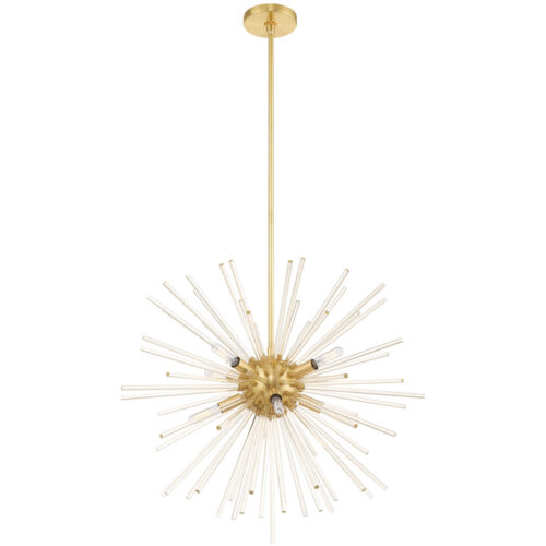 8 Light Satin Brass Pendant Chandelier with Clear Crystal Rods Shade-Lighting LumensChandeliers