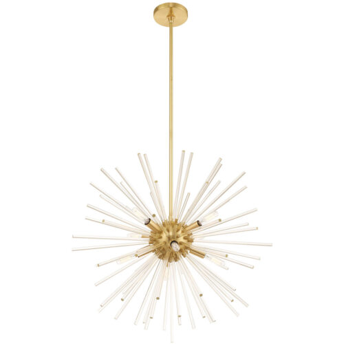 8 Light Satin Brass Pendant Chandelier with Clear Crystal Rods Shade-Lighting LumensChandeliers