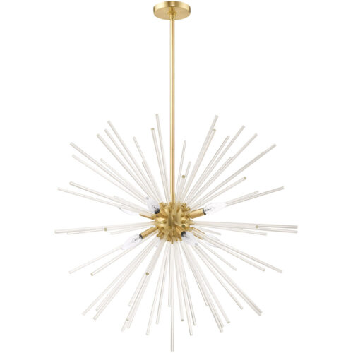 8 Light Satin Brass Pendant Chandelier with Clear Crystal Rods Shade-Lighting LumensChandeliers