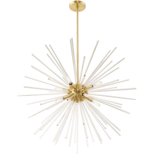 8 Light Satin Brass Pendant Chandelier with Clear Crystal Rods Shade-Lighting LumensChandeliers