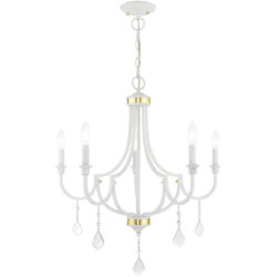 5 Light White Chandelier with Steel base material-Lighting LumensChandeliers