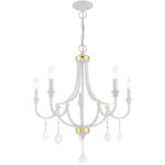 5 Light White Chandelier with Steel base material-Lighting LumensChandeliers