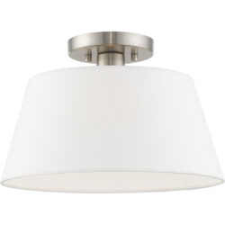 1 Light Brushed Nickel Ceiling Light fixture with Hand Crafted Off-White Fabric Hardback Shade-Lighting LumensFlush Mount Ceiling Lights