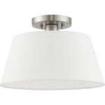 1 Light Brushed Nickel Ceiling Light fixture with Hand Crafted Off-White Fabric Hardback Shade-Lighting LumensFlush Mount Ceiling Lights