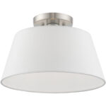 1 Light Brushed Nickel Ceiling Light fixture with Hand Crafted Off-White Fabric Hardback Shade-Lighting LumensFlush Mount Ceiling Lights