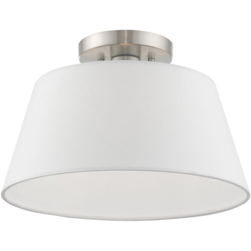 1 Light Brushed Nickel Ceiling Light fixture with Hand Crafted Off-White Fabric Hardback Shade-Lighting LumensFlush Mount Ceiling Lights