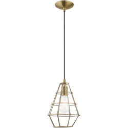 1 Light Antique Brass Mini Pendant with Antique Brass Geometric Metal Shade Shade-Lighting LumensPendant Lights