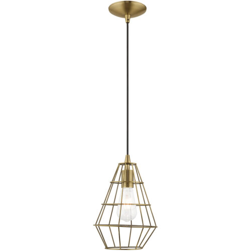 1 Light Antique Brass Mini Pendant with Antique Brass Geometric Metal Shade Shade-Lighting LumensPendant Lights