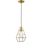 1 Light Antique Brass Mini Pendant with Antique Brass Geometric Metal Shade Shade-Lighting LumensPendant Lights