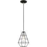 1 Light Black Mini Pendant with Black Geometric Metal Shade Shade-Lighting LumensPendant Lights