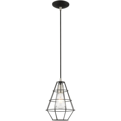 1 Light Black Mini Pendant with Black Geometric Metal Shade Shade-Lighting LumensPendant Lights