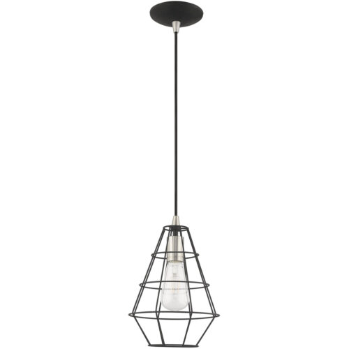 1 Light Black Mini Pendant with Black Geometric Metal Shade Shade-Lighting LumensPendant Lights