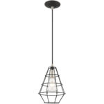 1 Light Black Mini Pendant with Black Geometric Metal Shade Shade-Lighting LumensPendant Lights